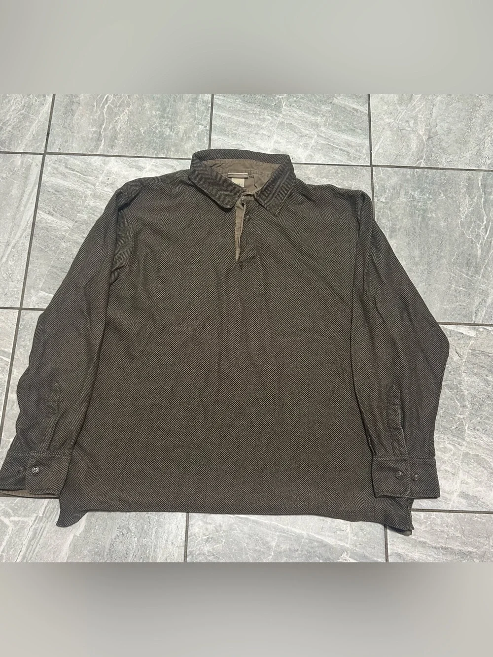 Vintage L.L.Bean Herringbone Pullover Shirt Men’s Large Brown Cotton Boxy
